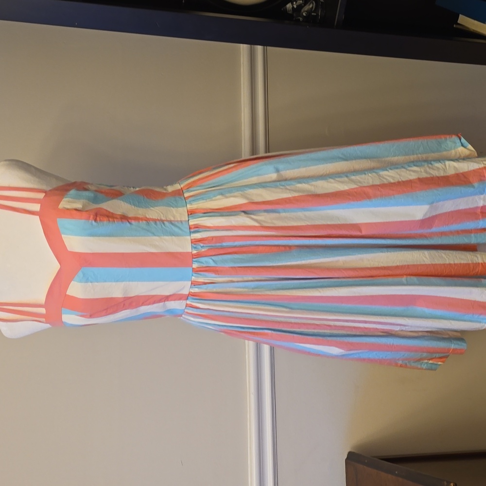 Magnolia Park Cotton Candy Sweetheart Stripes 50s Midi Dress With Pockets